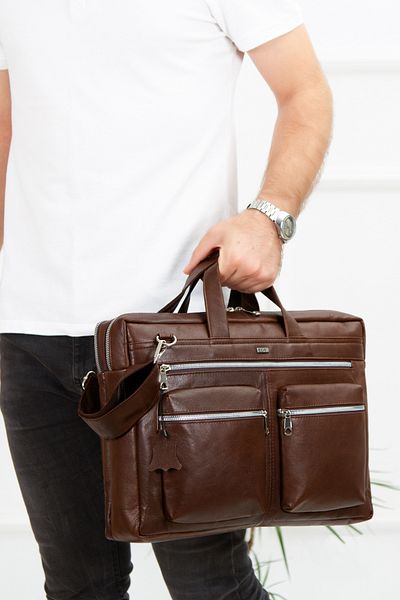 Newish Polo Ανδρικός χαρτοφύλακας από γνήσιο δέρμα και τσάντα φορητού υπολογιστή 17 ιντσών