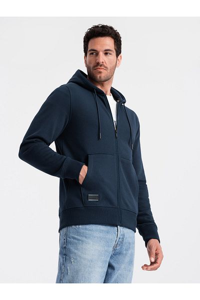 OMBRE Pánská bavlněná strečová mikina BASIC - tmavě modrá V1 OM-SSBZ-0160 M