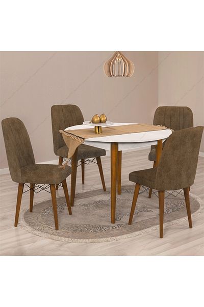 HOMS Masa bucaterie rotunda Brigitte,culoare alb si nuc, 90 cm