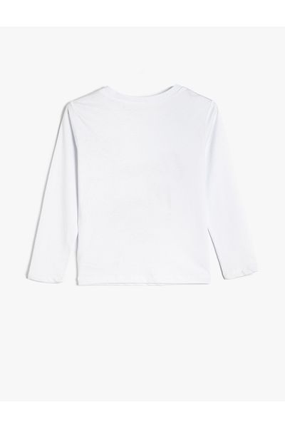 Koton New Season Crew Neck Long Sleeve Cotton T-Shirt with Print Detail