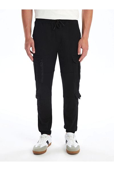 LC Waikiki Ανδρικό παντελόνι Cargo Xside Black Slim Fit Gabardine