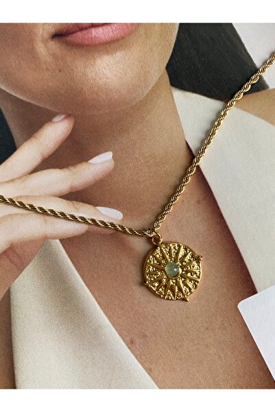 Pinery Jewels قلادة نسائية من الفولاذ المقاوم للصدأ باللون الأخضر المائي - تص...