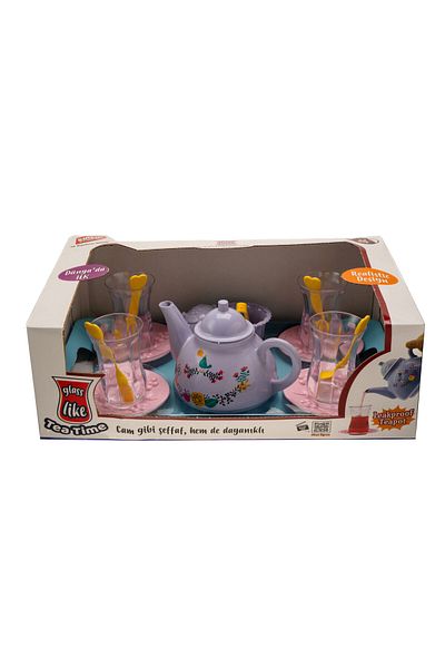 SmartFox Birlik Toy Tea Set Thin Waisted Tea Time Play Set with Tray