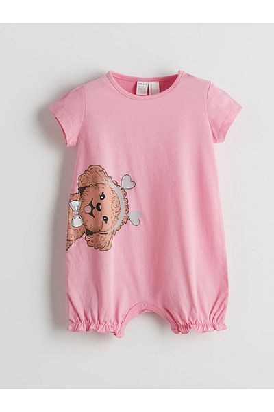 LC Waikiki Crew Neck Printed Baby Girl Jumpsuit