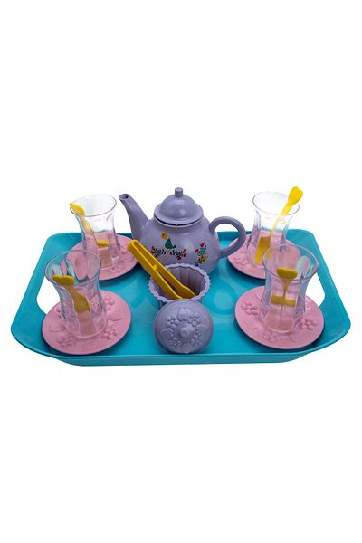 SmartFox Birlik Toy Tea Set Thin Waisted Tea Time Play Set with Tray