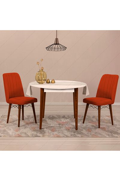 HOMS Masa bucaterie rotunda Brigitte,culoare alb si nuc, 90 cm