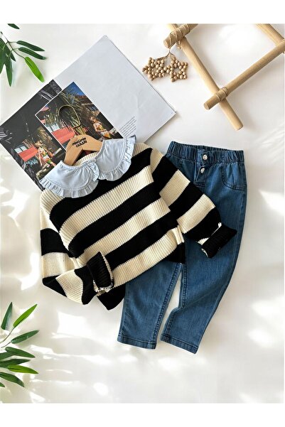 Minigimin Cicileri Tricotaj cu dungi Guler denim pentru fetiță My Mini - 2-10...