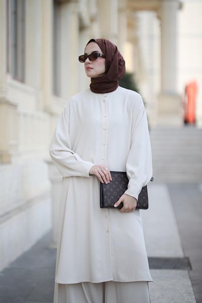 NS Moda Costum Hijab Voile Cremă Model-532