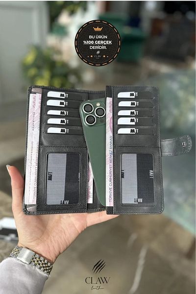 clawleather Genuine Leather Unisex Wallet with Phone Compartment
