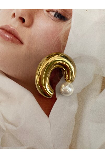 Pinery Jewels Top İncili C  Paslanmaz Çelik Kadın Küpe Çifti