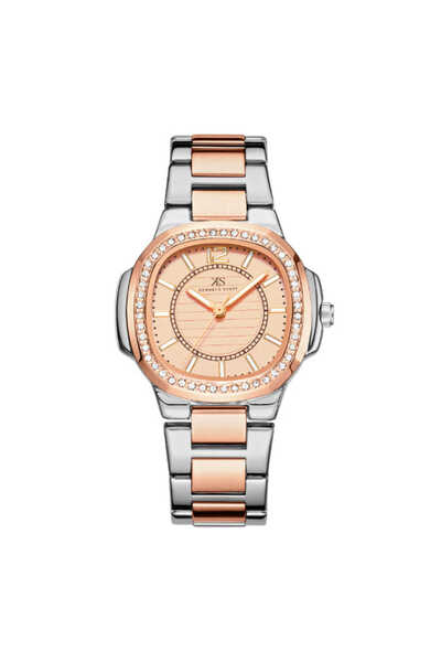 Kenneth Scott ساعة كينيث سكوت النسائية التناظرية بمينا باللون الذهبي الوردي -...