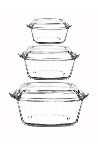 Paşabahçe Square Covered Pyrex Set 3 Pieces 59039/59049/59029