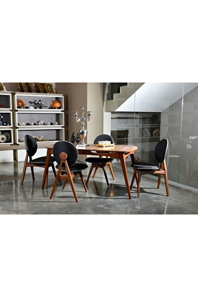 VOWTURKEY Touch Iskandinav El Işçiliği Salon&mutfak Masa Takımı Koyu Antrasit...