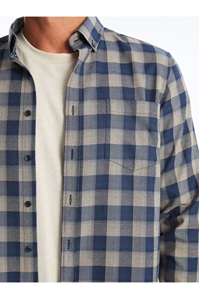 LC Waikiki Lcwaıkıkı Classic Bej Regular Fit Uzun Kollu Ekose Gabardin Erkek Gömlek