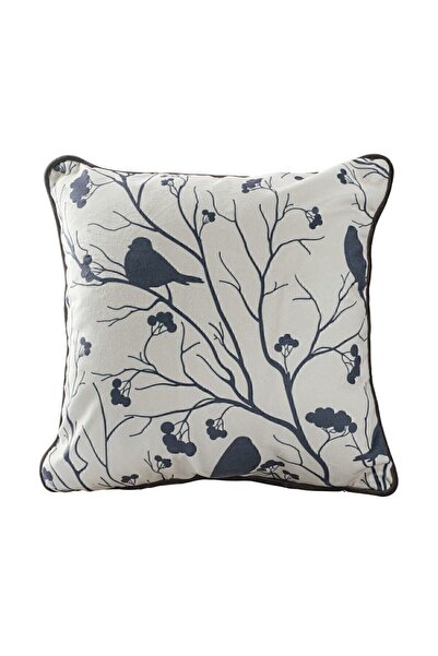 ASDİVA New Year's Christmas Themed Anthracite Cardinal Bird Patterned Anthracite Piped Decorative Throw Pillow Cover - Gray