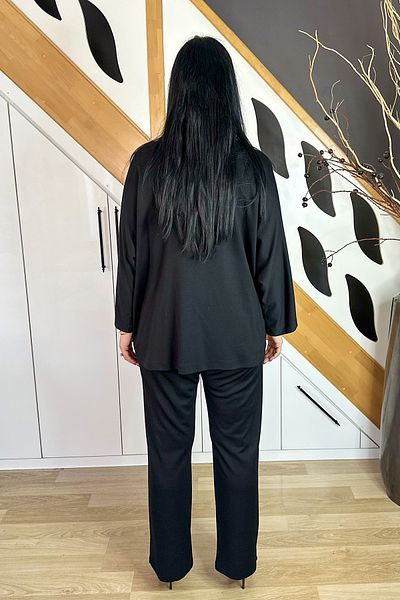 GÖKSEL Large Size Suit with Stone Detailed Jacket - Black