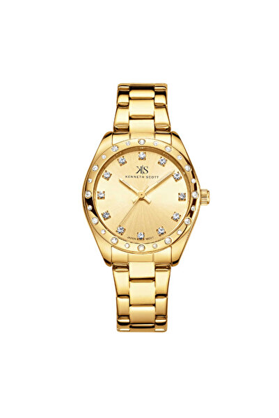 Kenneth Scott ساعة كينيث سكوت النسائية التناظرية ذات المينا الذهبية - K24509-...