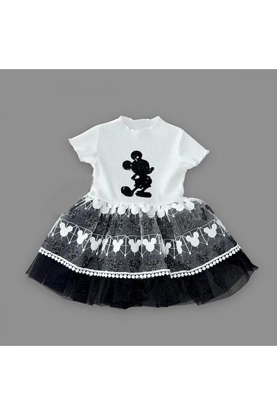 Ecenaz 1-2-3 Years Old Sequined Mickey Printed Brode Skirt Baby Girl Dress Black