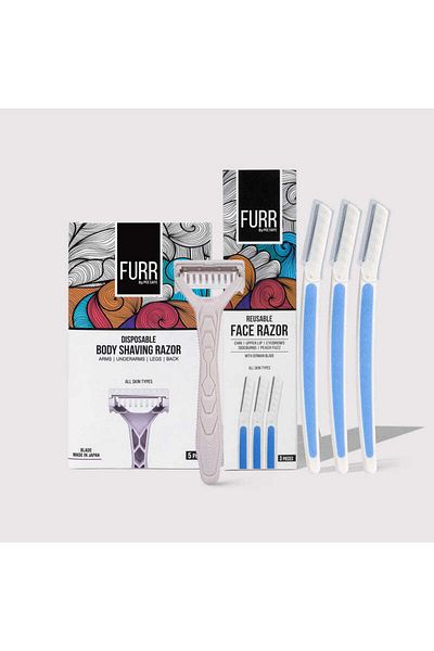 Furr Face & Body Razor Combo | Disposable Body Razor & Reusable Furr Face Razor -Pack of 2 Razors