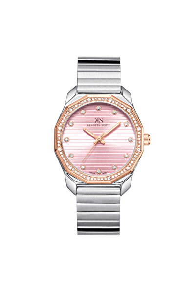 Kenneth Scott ساعة كينيث سكوت النسائية التناظرية ذات المينا الوردية - K24505-...