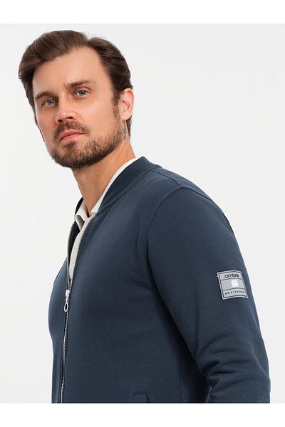 OMBRE Pánská rozepnutá bavlněná mikina bomber - tmavě modrá V4 OM-SSZP-0215 ​​XXL