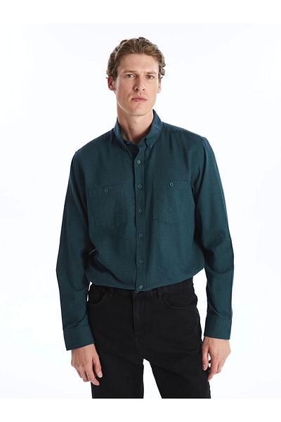 LC Waikiki Ανδρικό πουκάμισο Gabardine με μακρυμάνικο Lcwaıkı Classic Green Regular Fit