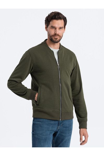 OMBRE Βαμβακερό ξεκούμπωτο ανδρικό φούτερ bomber - χακί V1 OM-SSZP-0215 ​​XXL