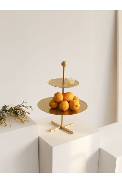 SUENO DESIGN STUDIO Pirinç Servis Tabağı - Sunumluk Dekoratif Çift Katlı Teps...