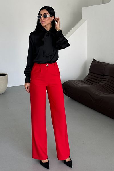 Appleline Red Women's Classic Trousers with Wide Leg Pockets