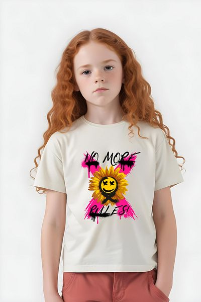FYK COLLECTİON Κοντομάνικο μπλουζάκι για κορίτσια με στάμπα No More Rules