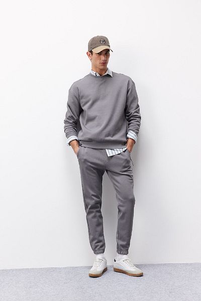 DeFacto Φούτερ Boxy Fit Crew Neck Basic απλό πικέ φούτερ E1519AX25SP