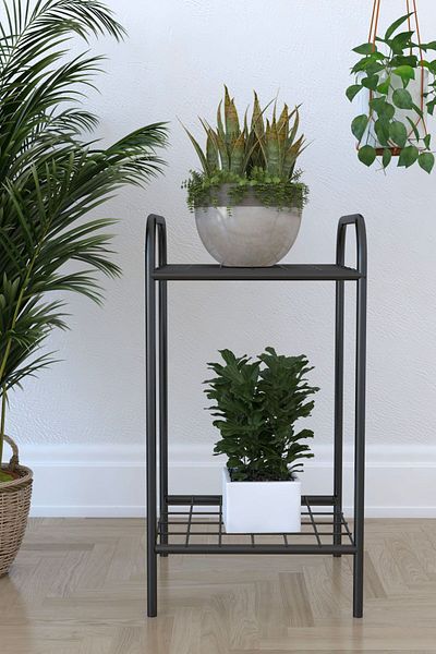 HOMS Metal flower stand 2 shelves Decor Homs 33 x 60 x 31 cm, black