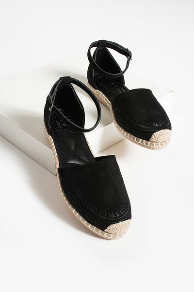 HVZ Exclusive Ethnic Black Women's Espadrilles - Embroidered and Straw Base