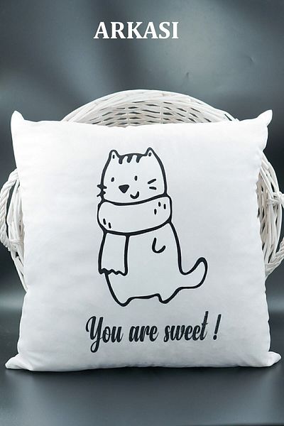 ASDİVA Letter Throw Pillow Cover Velvet 43X43 cm Double Sided Letter U Cat Patterned Marriage Proposal Birthday