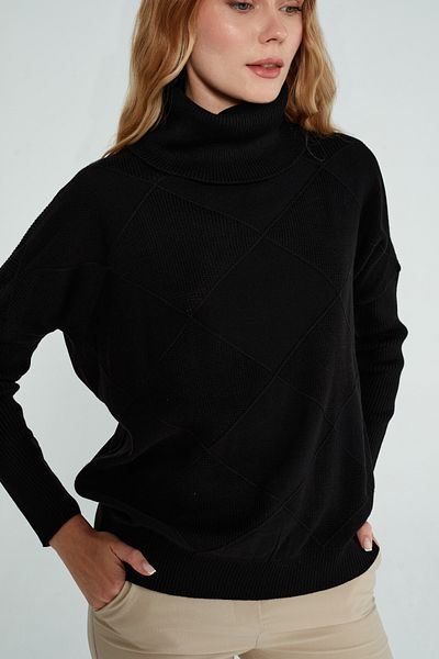 JOVENMADRE Pulover de damă oversize cu guler cu modele de culoare neagră