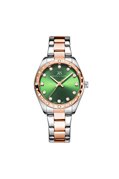 Kenneth Scott ساعة كينيث سكوت النسائية التناظرية ذات المينا الخضراء - K24509-...