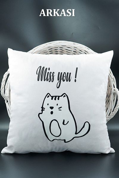 ASDİVA Lettered Throw Pillow Cover Velvet 43x43 Cm Double Sided Letter K Cat Patterned Marriage Proposal Birthday