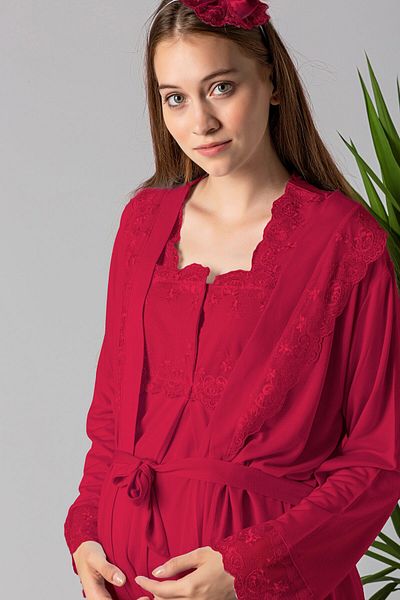 Effortt Mayss Collections 2401 Cherry Colored Maternity Pajamas Set with Dressing Gown
