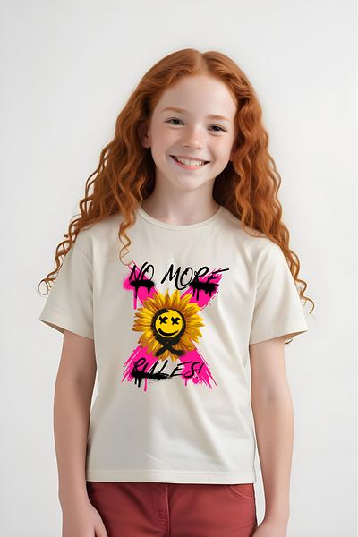 FYK COLLECTİON Κοντομάνικο μπλουζάκι για κορίτσια με στάμπα No More Rules
