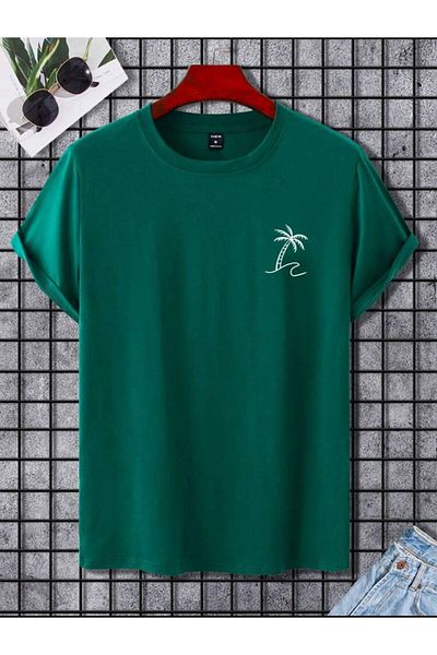 Minikelya Unisex New Season Oversize Palm Printed Cotton T-shirt