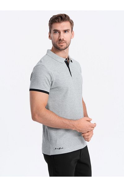 OMBRE Pánské bavlněné polo triko s kontrastním lemem - šedá V7 OM-POSS-0113 XL
