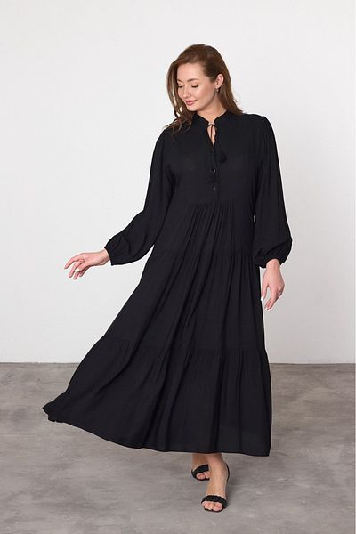 AYASOFYA OTANTIK Rochie lungă cu mânecă lungă elastică, cu nasturi, cu decolteu cu plăcuțe