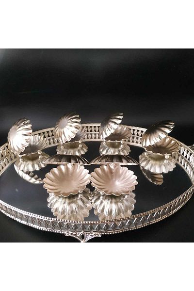 Elzem Decorative Gold Color Mussel Turkish Delight Holder 6 Pieces Dragee Coffee and Oyster Presentation Bowl