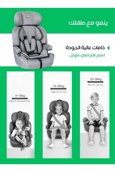 MAAS 3-in-1 Folding Baby Car Seat with Booster, Adjustable Headrest, 5-Point Harness, 9M-12Y, Gray