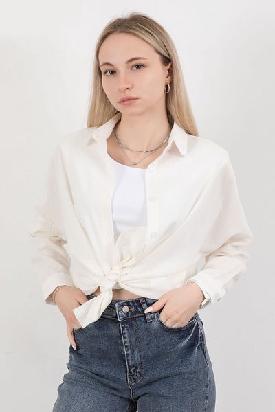GİYSA Cămașă cu mânecă lungă pentru femei de culoare ecru - 25715