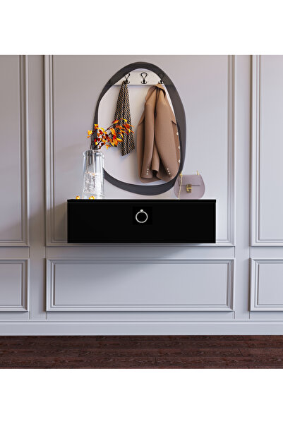 Noveluxe Düz Kapaklı, Siyah, Duvara Monte, MDF, Dolaplı, Çok Amaçlı, 70x20x25...