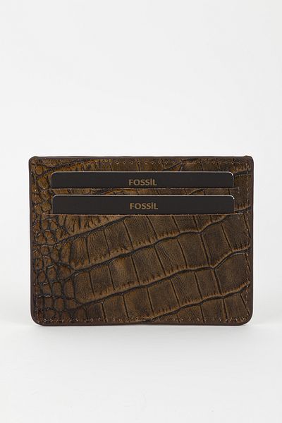 Fossil محفظة يد للجنسين من جلد التمساح والجوز الأصلي في صندوق