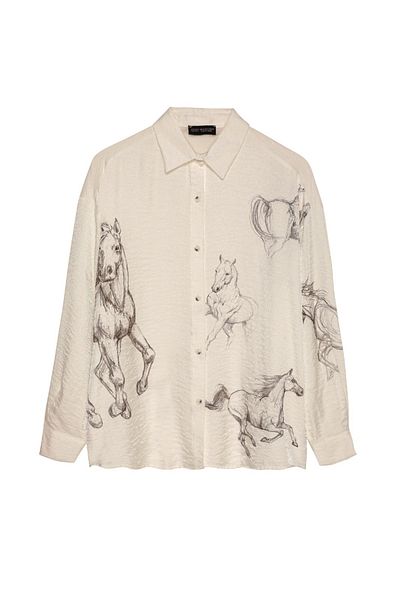 Quzu White Shirt with Shiny Fabric Pattern