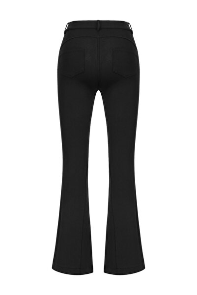 Eda Erdoğan Siyah İspanyol Paça Pantolon (Yanları Şeritli)