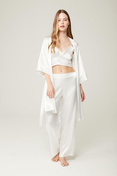 MISSDORE Felicia 3-Piece Set - Satin Bustier, Morning Gowns and Trousers Ecru